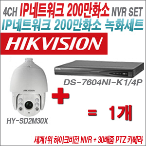 [IP-2M] DS7604NIK1/4P 4CH + 하이크비전 200만화소 30배줌 PTZ카메라 1개 SET