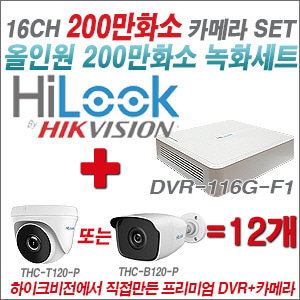 [올인원-2M] DVR116GF1 16CH + 하이룩 200만화소 올인원 카메라 12개 SET  (실내/실외형3.6mm출고)