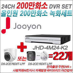 [TVI-2M] JHD4M24K2 24CH + 최고급형 200만화소 카메라 22개 SET (실내3.6mm출고/실외형품절)