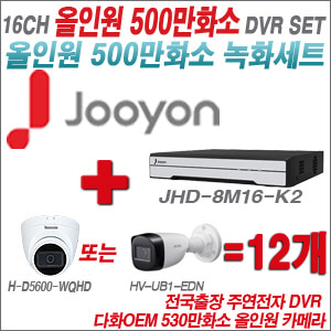 [올인원-5M] JHD8M16K2  16CH + 다화OEM 530만화소 올인원 카메라 12개 SET (실내형 /실외형 3.6mm출고)