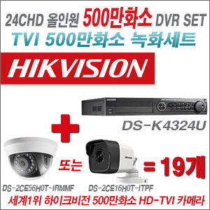 [TVI-5M]DSK4324U 24CH + 하이크비전 500만화소 정품 카메라 19개 SET  (실내/실외형3.6mm출고)