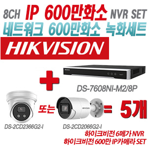 [IP-6M] DS7608NIM2/8P 8CH + 하이크비전 600만 IP카메라 5개 SET (실내형 4mm/실외형 2.8mm출고)