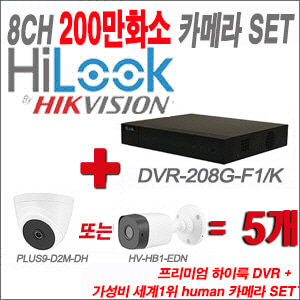 [올인원-2M] DVR208GF1/K 8CH + HUMAN 200만화소 카메라 5개 SET (실내형2.8mm/실외형 3.6mm 출고)