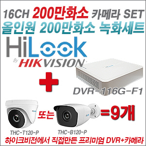 [올인원-2M] DVR116GF1 16CH + 하이룩 200만화소 올인원 카메라 9개 SET  (실내/실외형3.6mm출고)