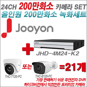 [올인원-2M] JHD4M24K2 24CH + 하이룩 200만화소 올인원 카메라 21개 SET  (실내/실외형3.6mm출고)