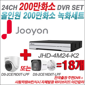 [TVI-2M] JHD4M24K2 24CH + 최고급형 200만화소 카메라 18개 SET (실내3.6mm출고/실외형품절)