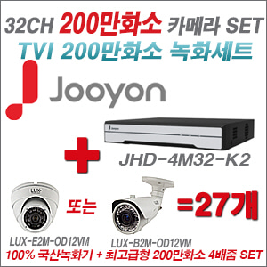 [TVI-2M] JHD4M32K2 32CH + 최고급형 200만화소 4배줌 카메라 27개 SET (실외형품절)