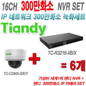 [IP-3M] TCR3216I/B/X 16CH + 텐디 300만화소 IP 방탄 카메라 6개 SET